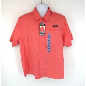 Eddie Bauer Mens Tech Woven Short Sleeve Shirt Large Tea Rose UPF Protection NWT